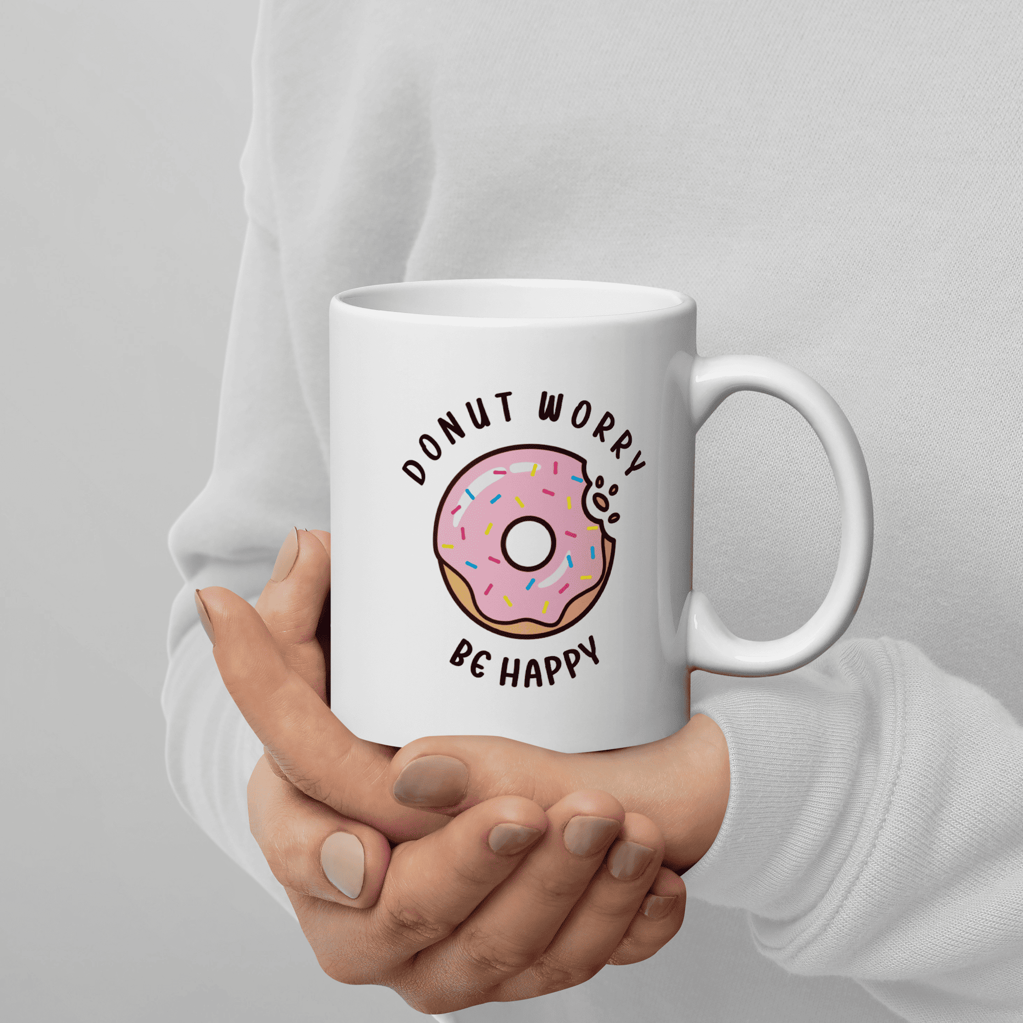 Donut Worry Be Happy White glossy mug
